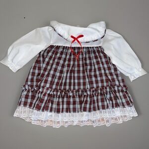 Vintage Winnie The Pooh Baby Girls Size 20-25lbs 28-32inch Tall Plaid Lace Dress